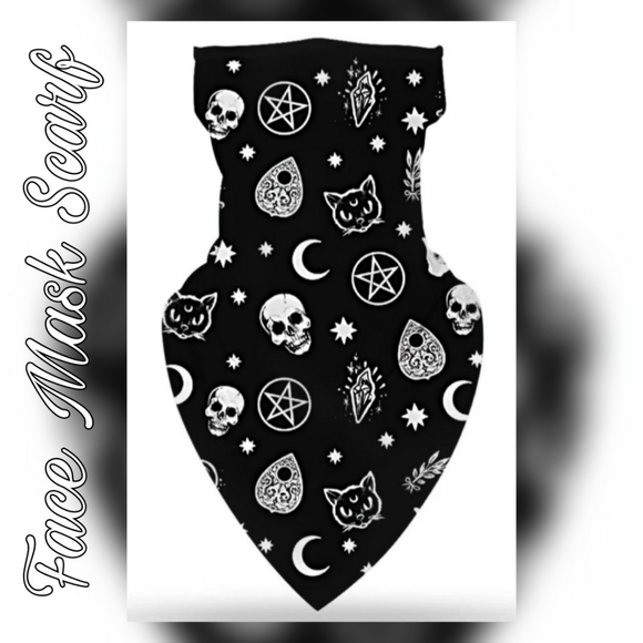 Moon Goddess Boutique Accessories - Unisex Face Mask Scarf, Gothic Moon Black Cat Star